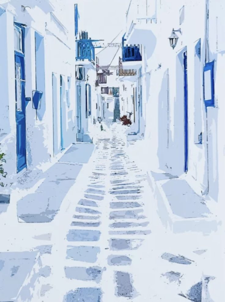 A whitewashed Mykonos-style lane
