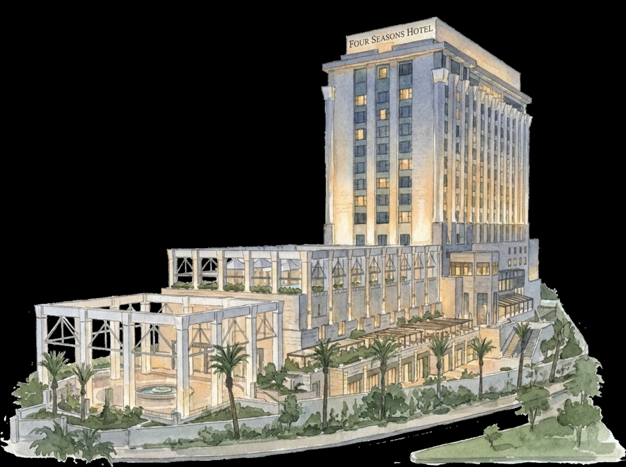 Watercolour illustration of Four Seasons Hotel Amman