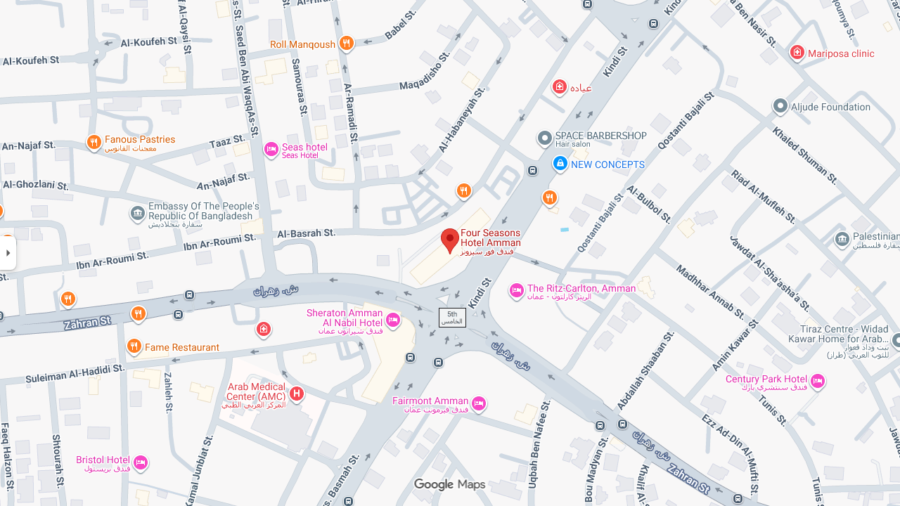 Google Maps showing the Four Seasons Hotel Amman location
